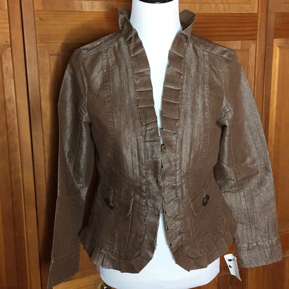 Jacket Blazer SZ Small Brown w/Sheen Ruffles NWT - Picture 1 of 8